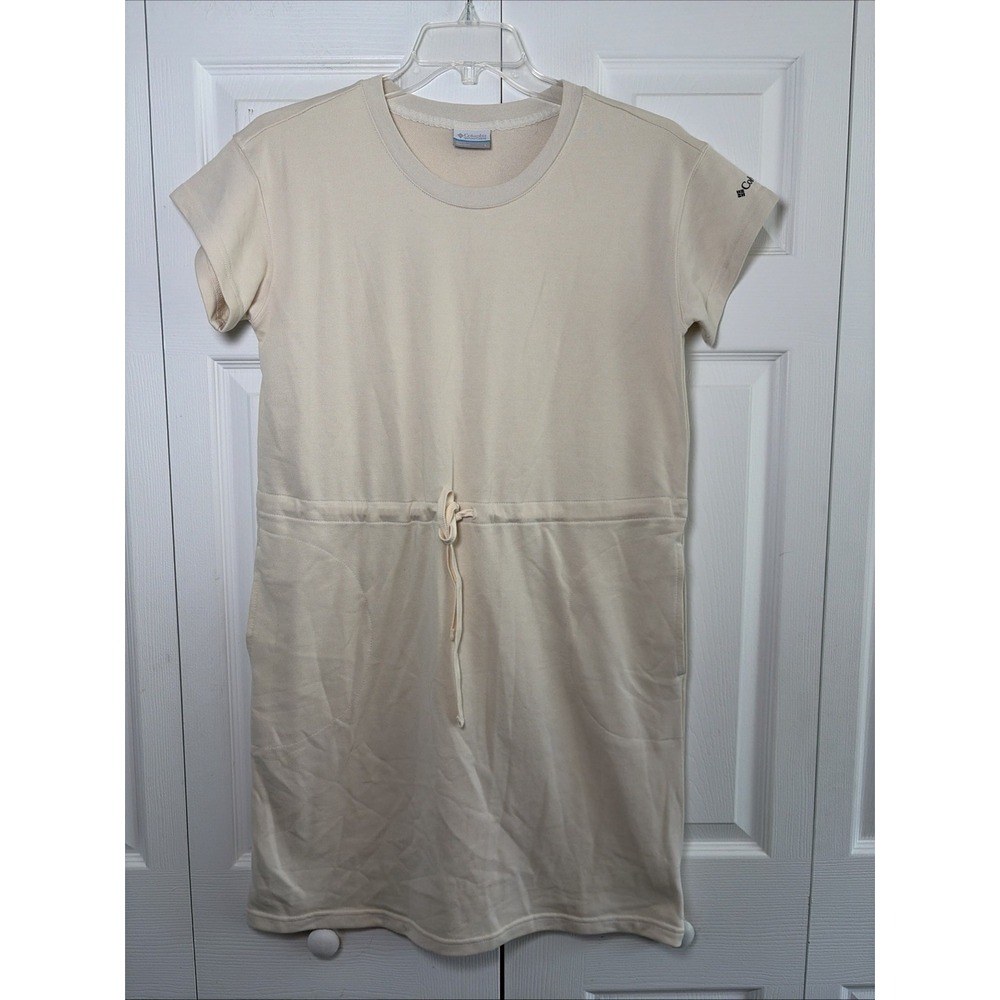 Columbia Chill River Dress Womens Size L Cream Pockets Drawstring French Terry